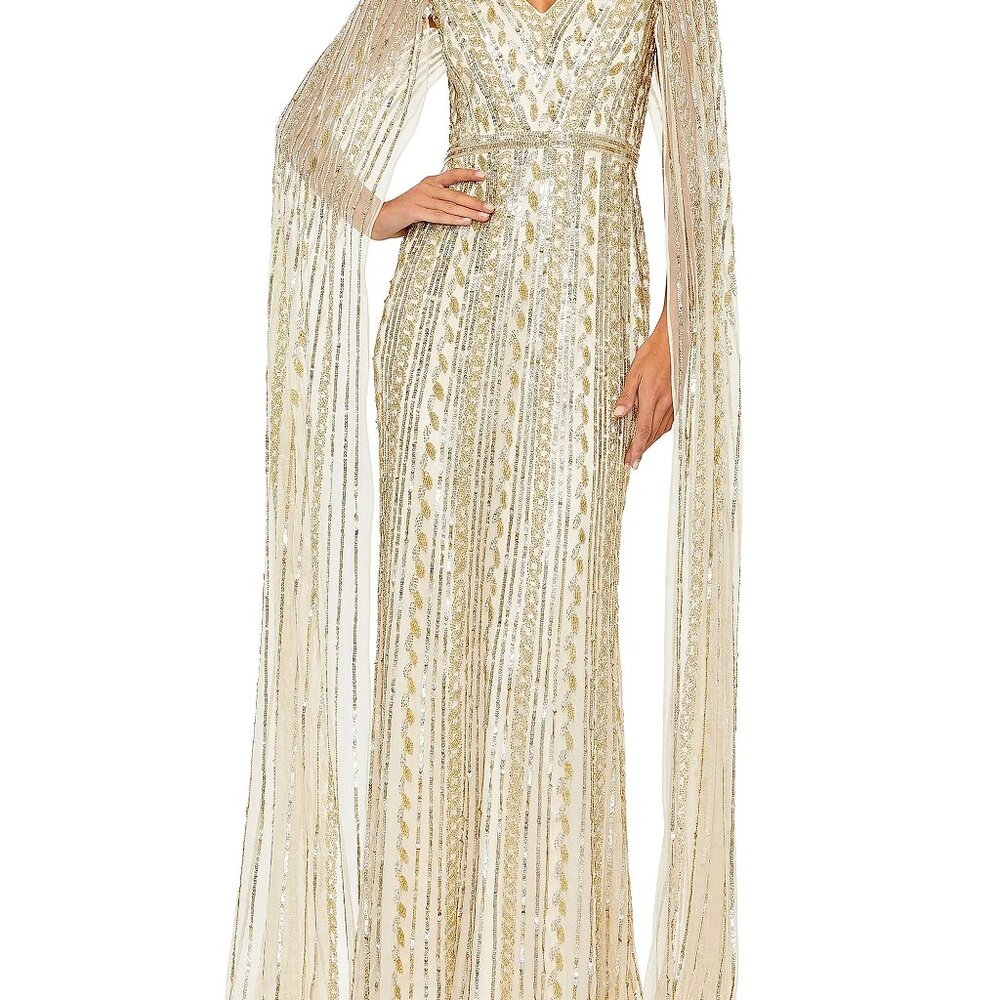 NWT Mac Duggal  Embellished Cape-Sleeve Gown Size 16